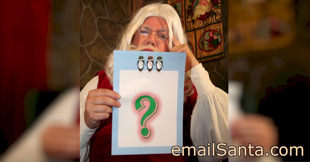 Learn about SantaChatter.com - Santa Claus holding a question mark